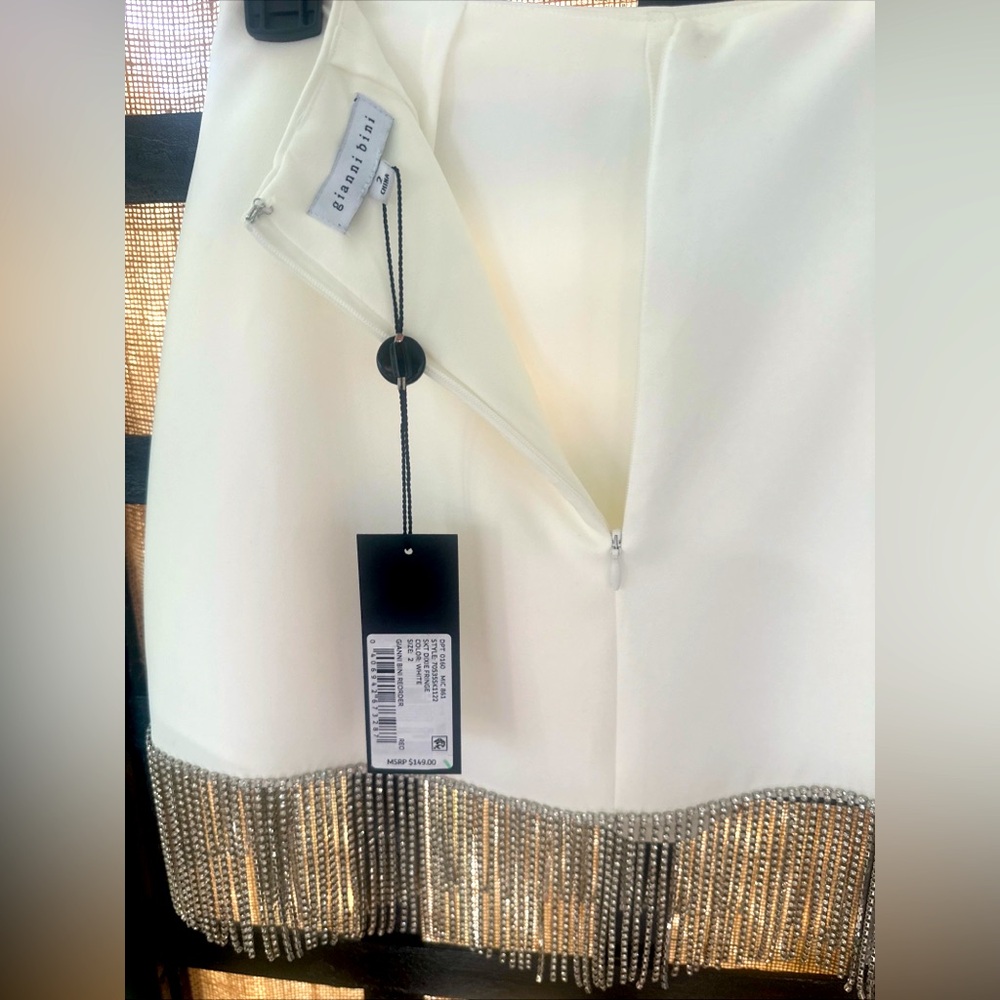 ⛔️SOLD⛔️Gianni Bini White Dixie Rhinestone Fringe Mini Skirt w/ Shorts Sz 2 - Picture 5 of 7